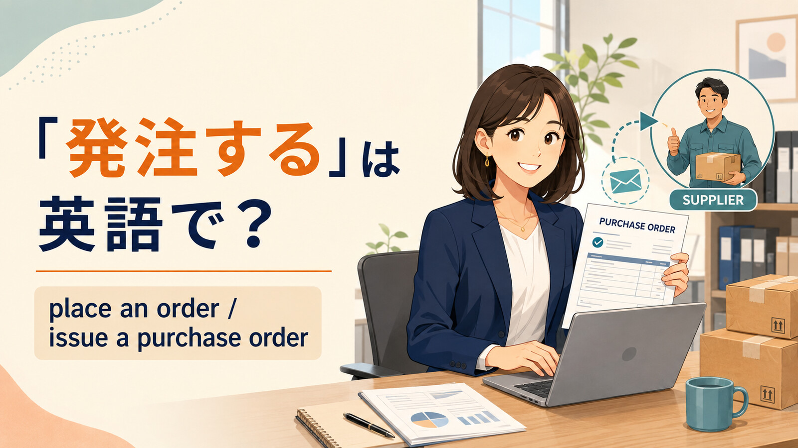 「発注する」は英語で？ place an orderとissue a purchase orderを解説するアイキャッチ