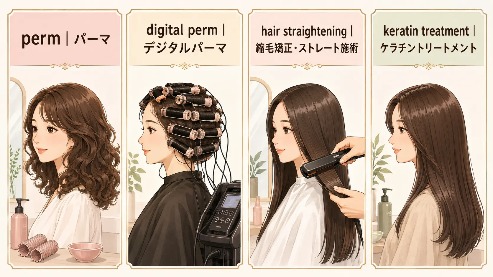 perm・digital perm・hair straightening・keratin treatmentの違い