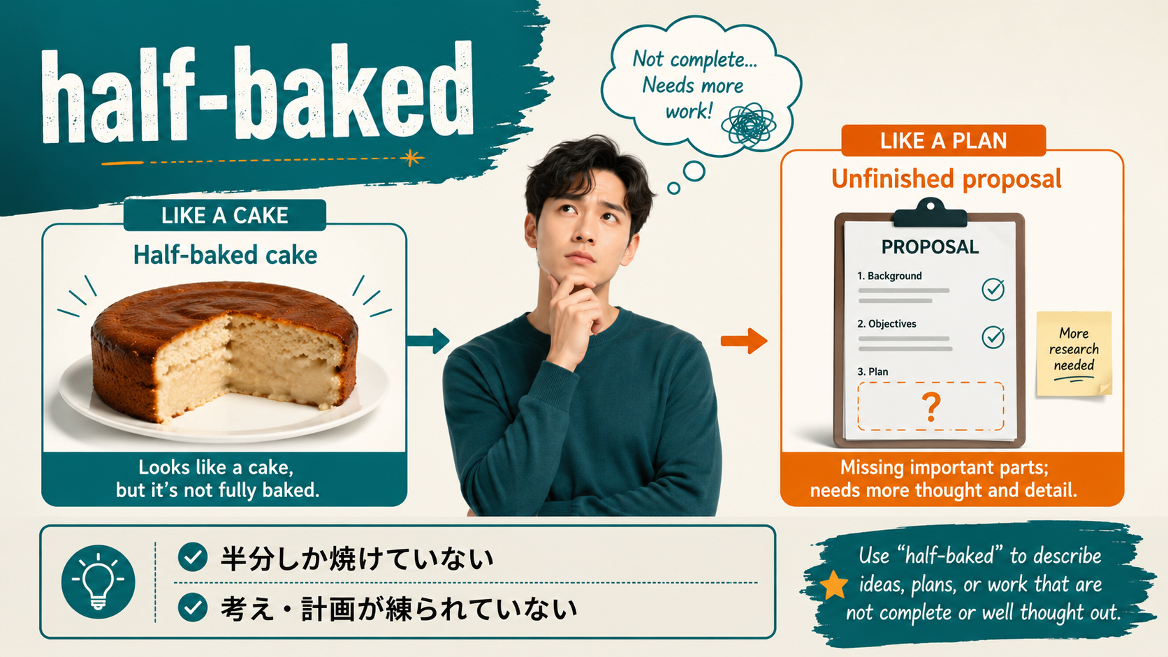 half-bakedの直訳イメージと実際の意味