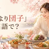 「花より団子」は英語で?という検索意図を表した春の英語学習アイキャッチ
