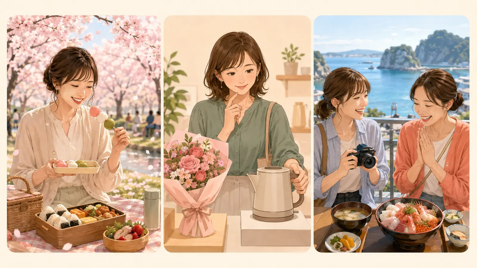 花見・プレゼント・旅行で実用や食事を優先する花より団子の事例