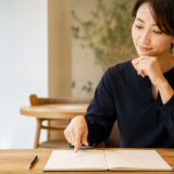 二つの選択肢を見て判断する女性