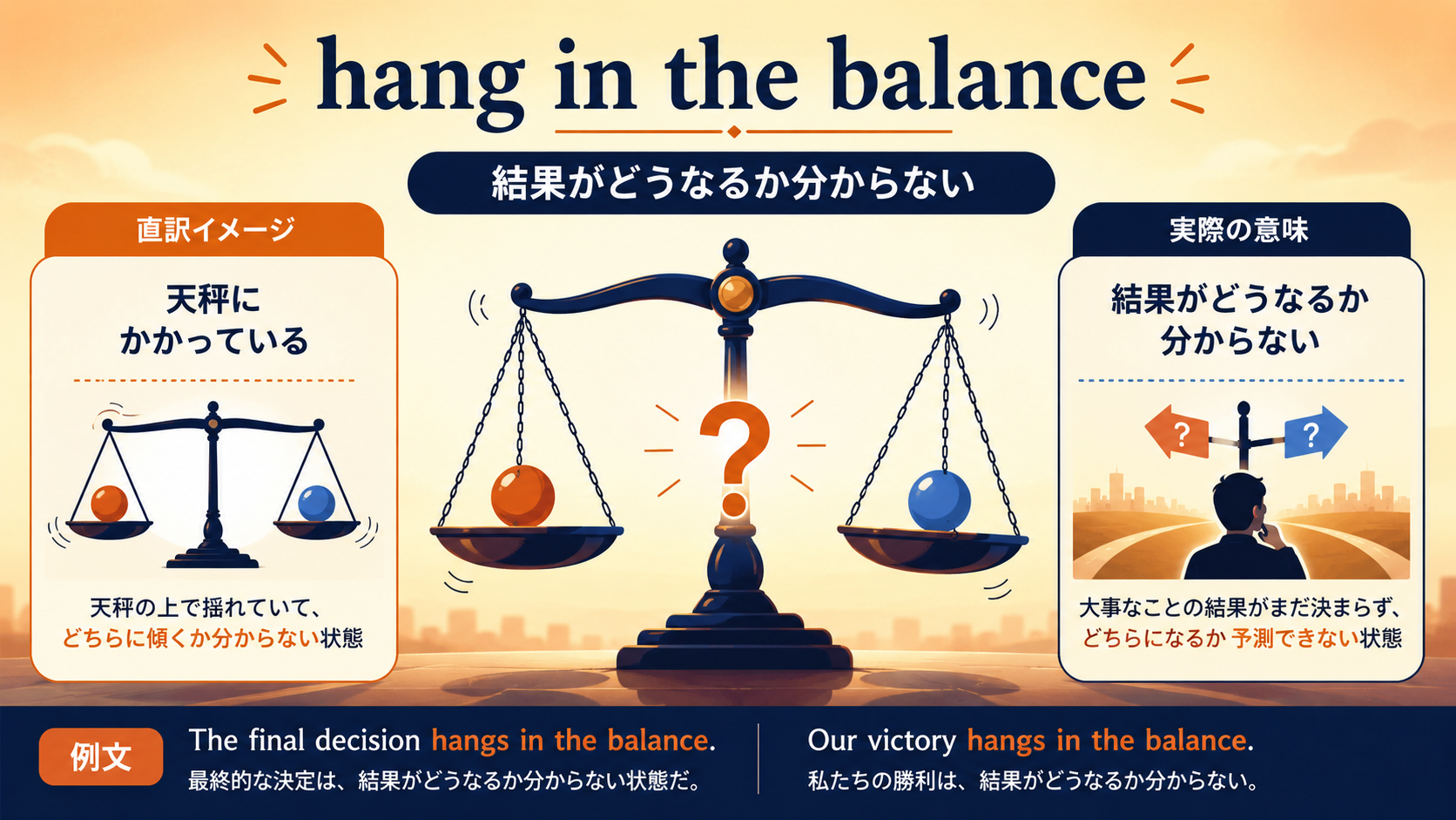 hang in the balanceの直訳と実際の意味を比較した解説