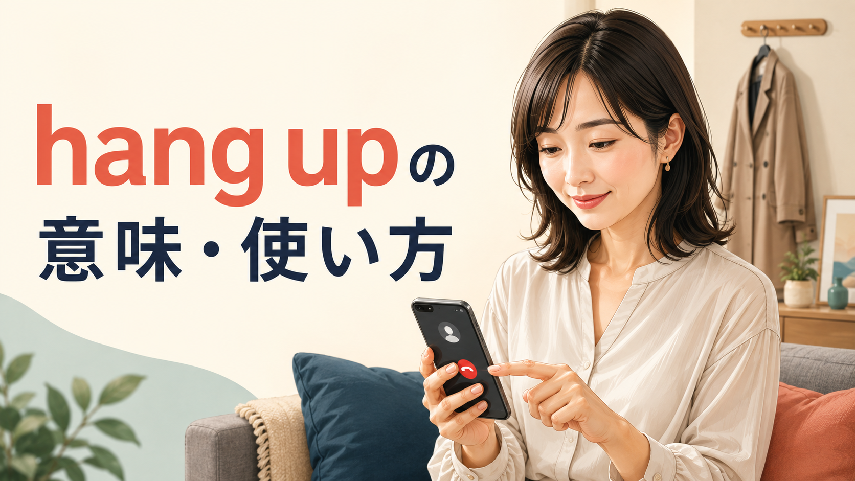 hang upの意味と電話を切る場面を表すイラスト
