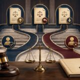 判決・有罪無罪・控訴・上告と上級審の判断を表す法律英語のイメージ