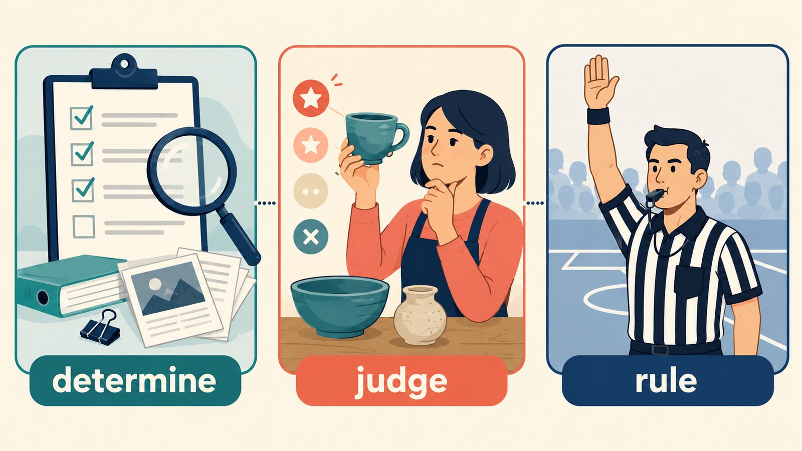 判定するを表すdetermine、judge、ruleの違い