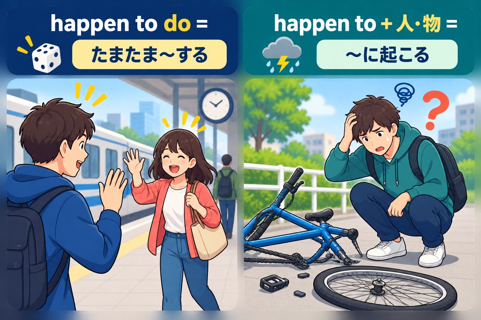 happen to doとhappen to人・物の違いを示す図