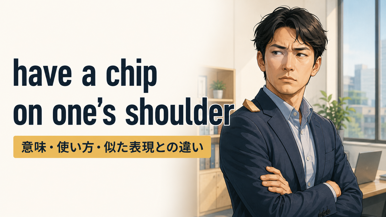 have a chip on one’s shoulderの意味・使い方・似た表現との違いを示すアイキャッチ画像