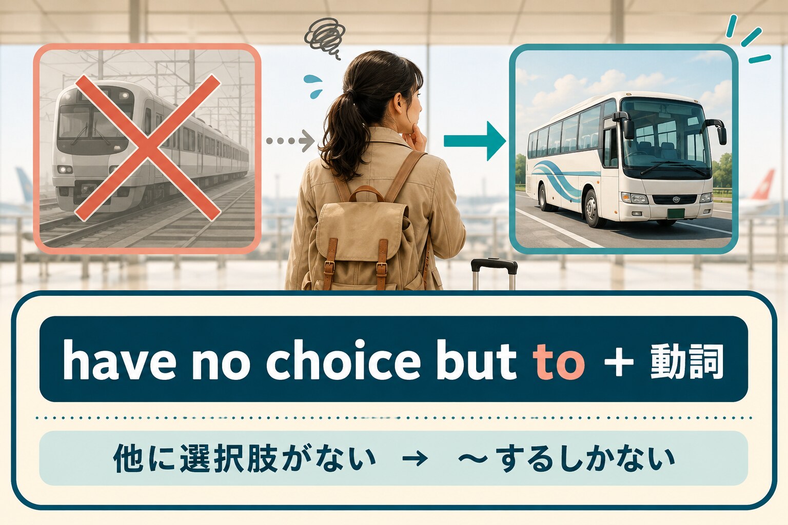 他に選択肢がなく一つの手段を選ぶhave no choice but toの図