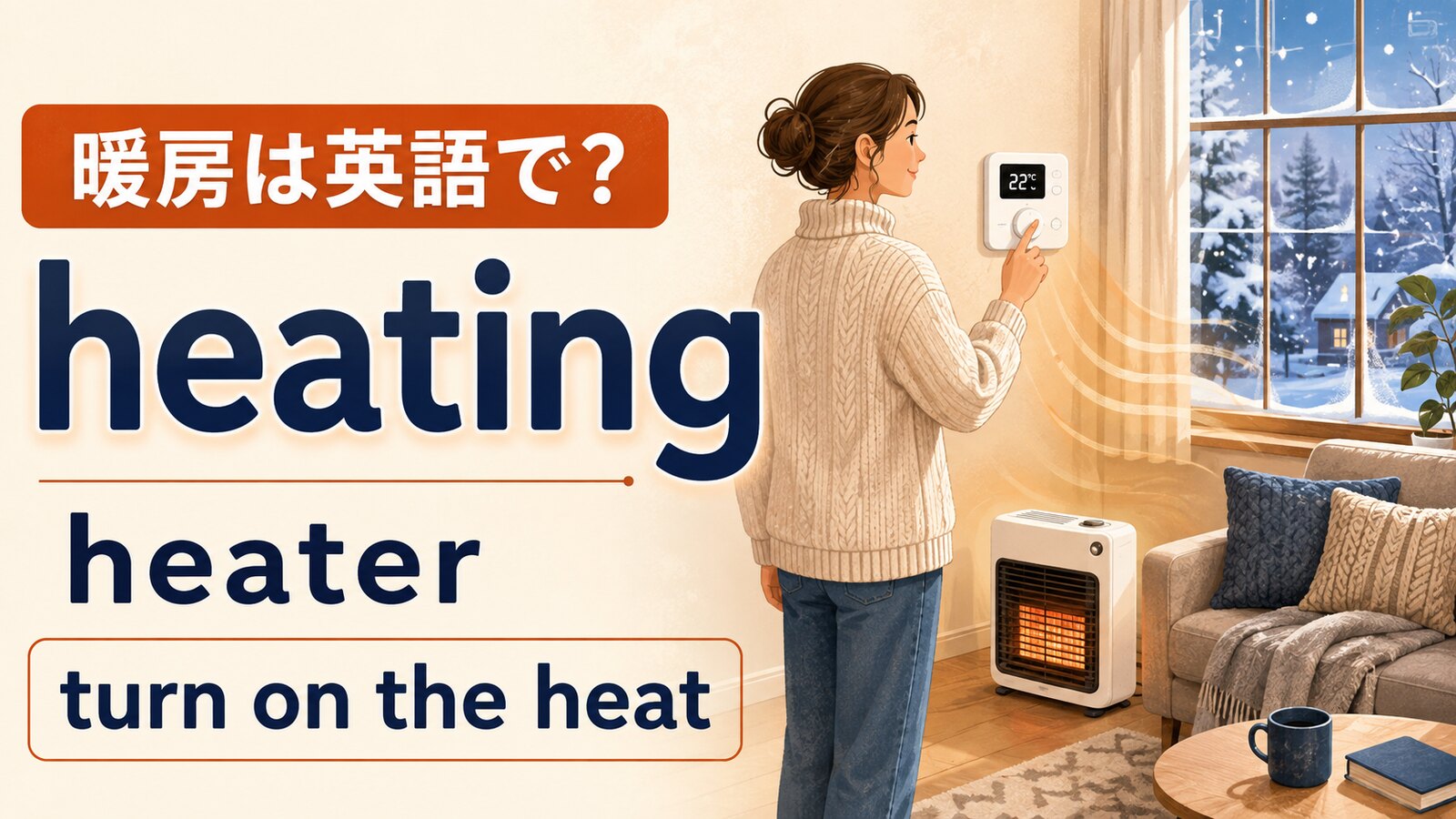 暖房は英語で?heating・heater・turn on the heatを示すアイキャッチ画像