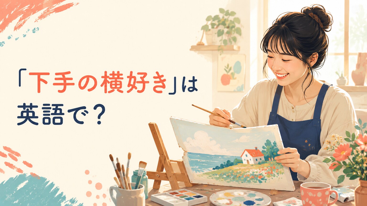 「下手の横好き」は英語で?絵を楽しむ女性のイラスト