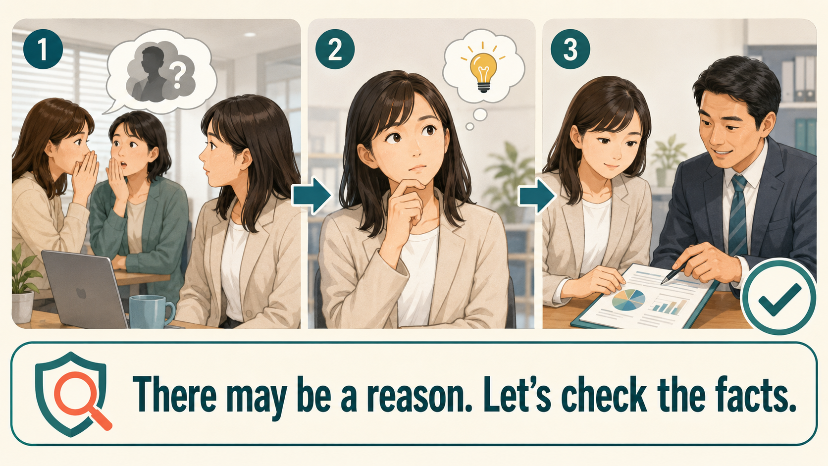 There may be a reason. Let’s check the facts.で火のない所に煙は立たぬを簡単な英語に言い換える図解