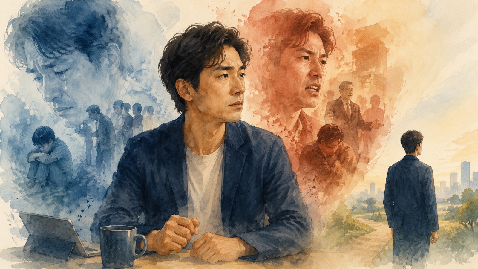 悲しみと正当な怒りが重なり、決意へ変わる様子のイラスト
