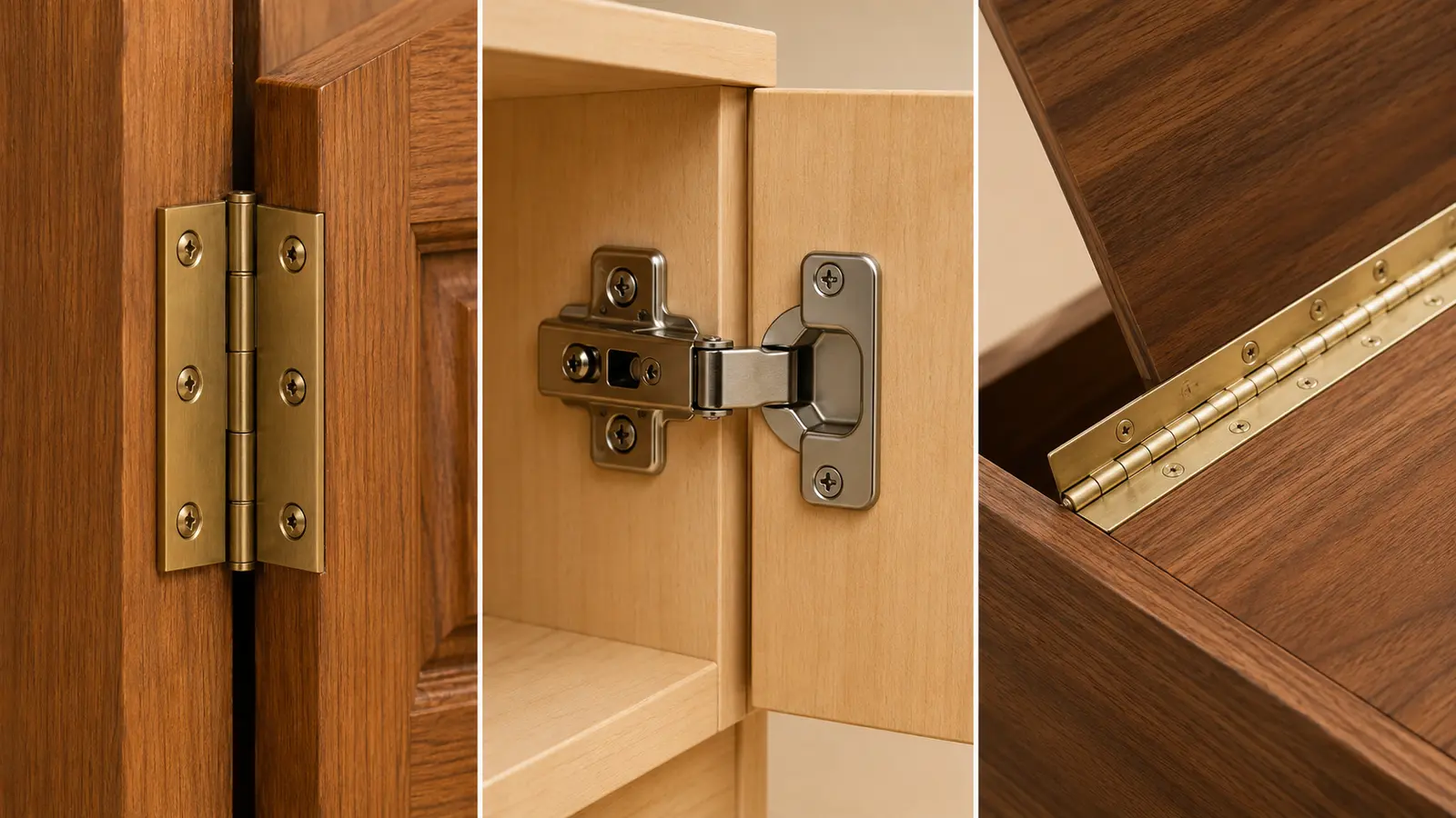 butt hinge・concealed cabinet hinge・piano hingeの違い