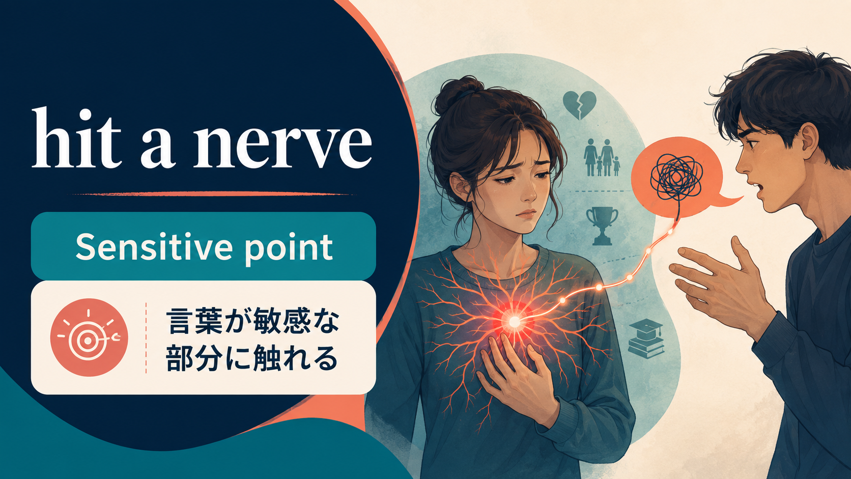 hit a nerveの意味とニュアンスを示す解説図
