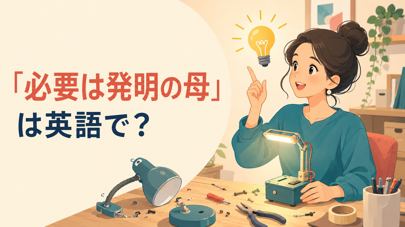 「必要は発明の母」は英語で?必要から工夫が生まれる様子のイラスト