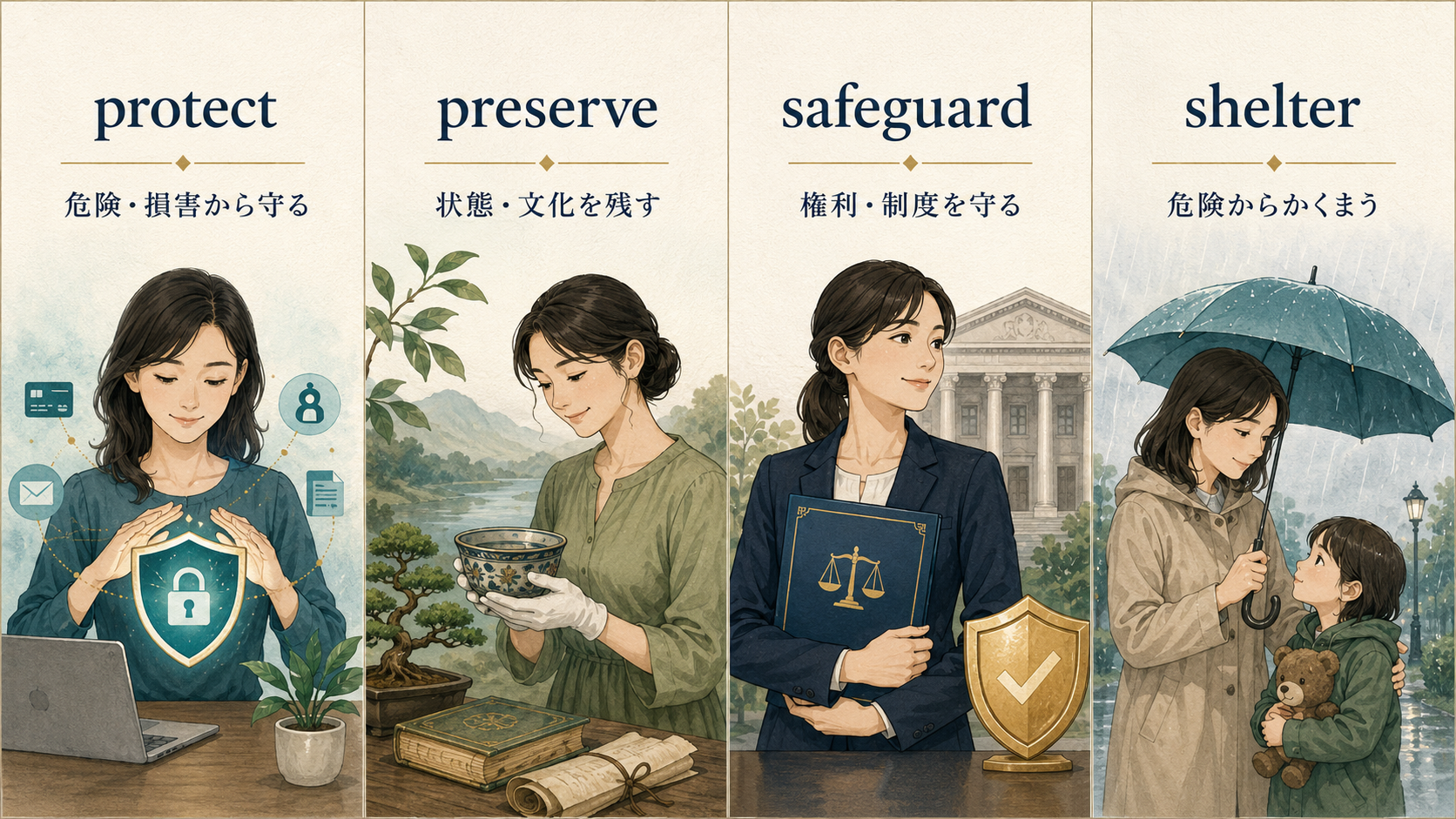 protect・preserve・safeguard・shelterの使い分け比較