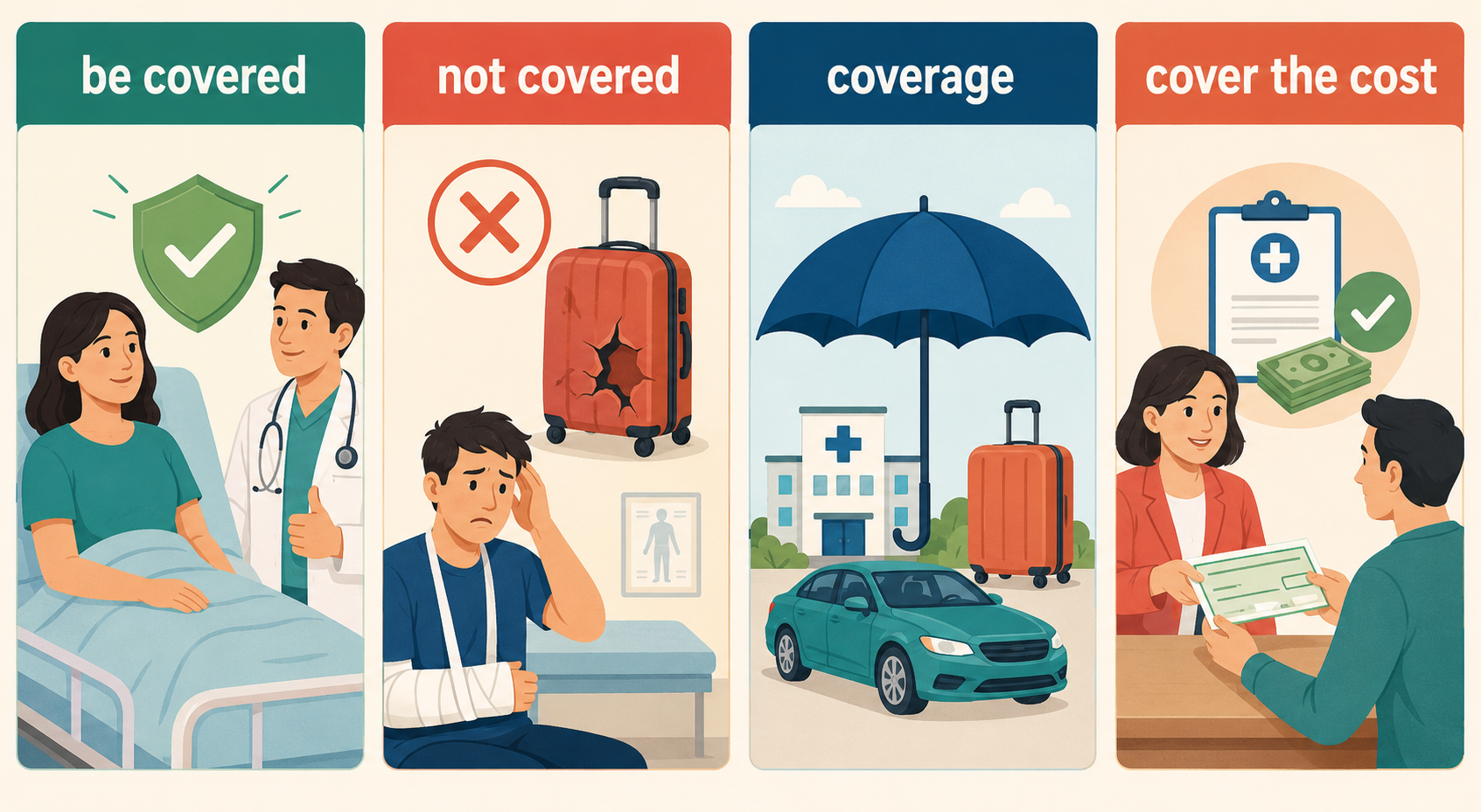 be covered、not covered、coverage、cover the costの違い