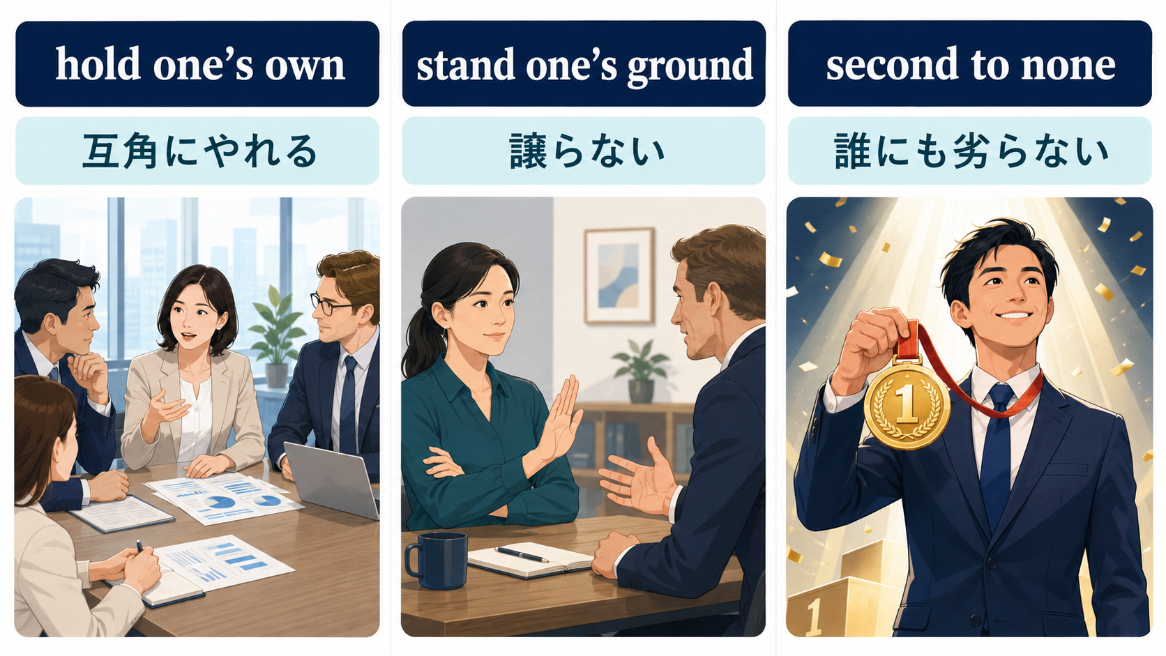 hold one’s own・stand one’s ground・second to noneの違い