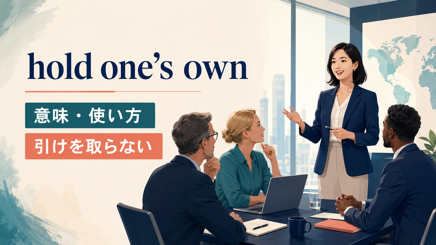 hold one’s ownの意味と「引けを取らない」の使い方