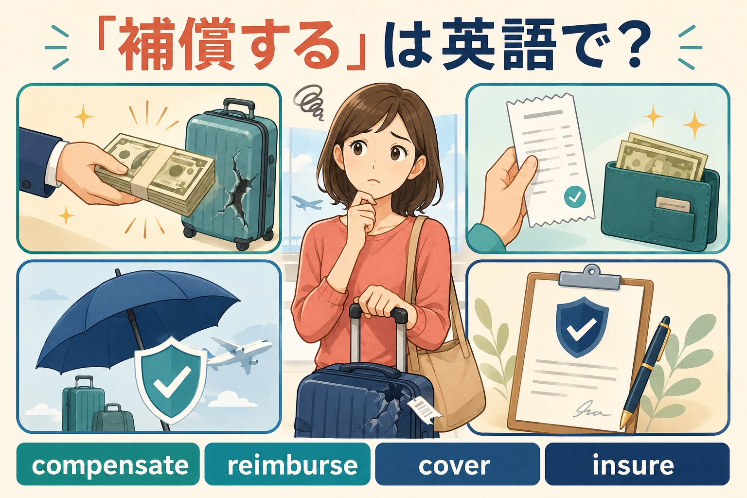 「補償する」は英語で？compensate・reimburse・cover・insureの違い