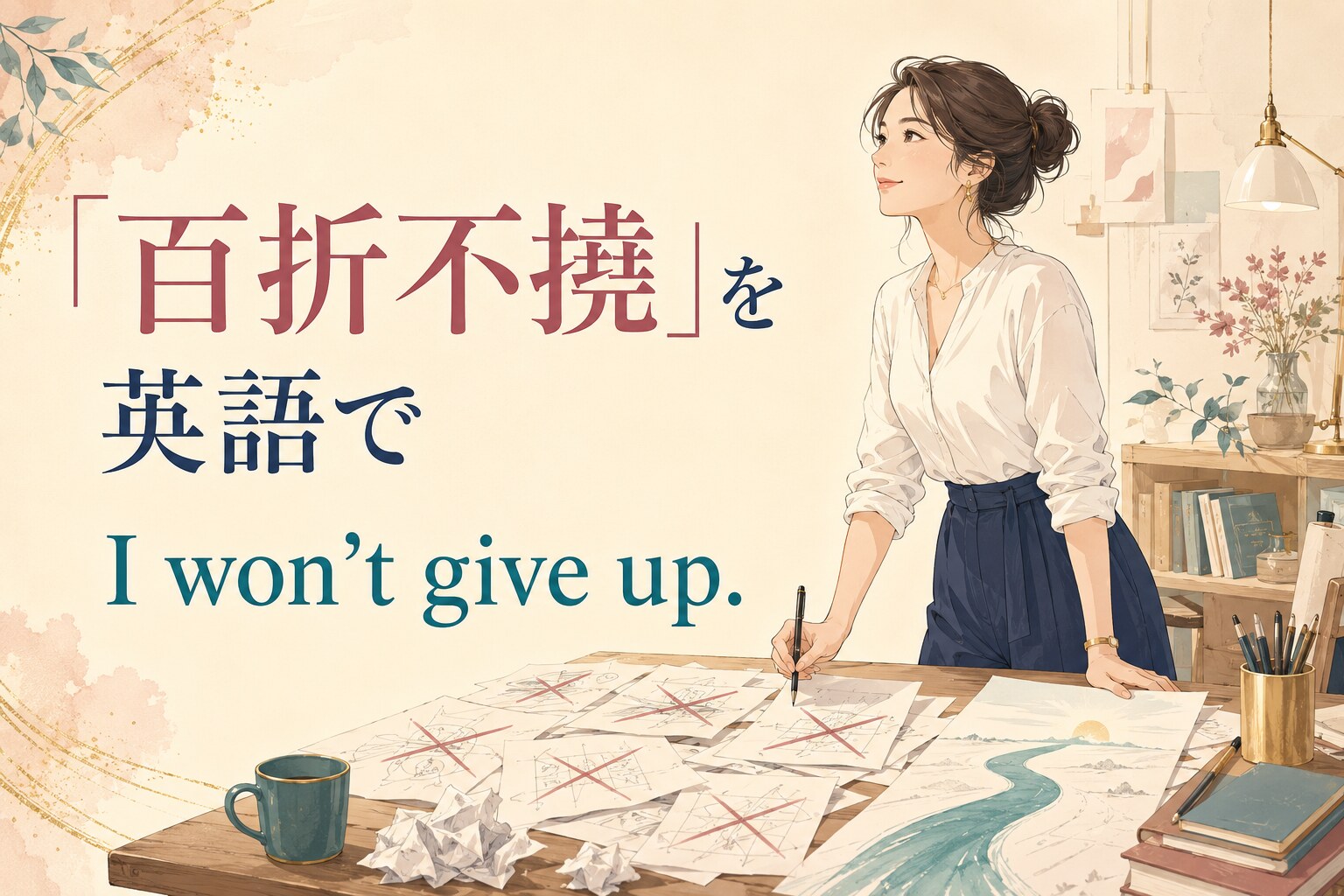 百折不撓を英語で表す I won’t give up. のアイキャッチ