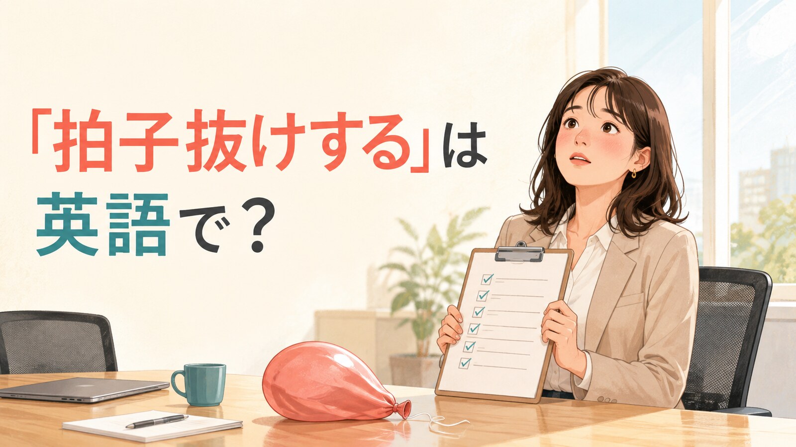 「拍子抜けする」は英語で?と難しいと思っていた会議が簡単に終わり気が抜けた女性のイラスト