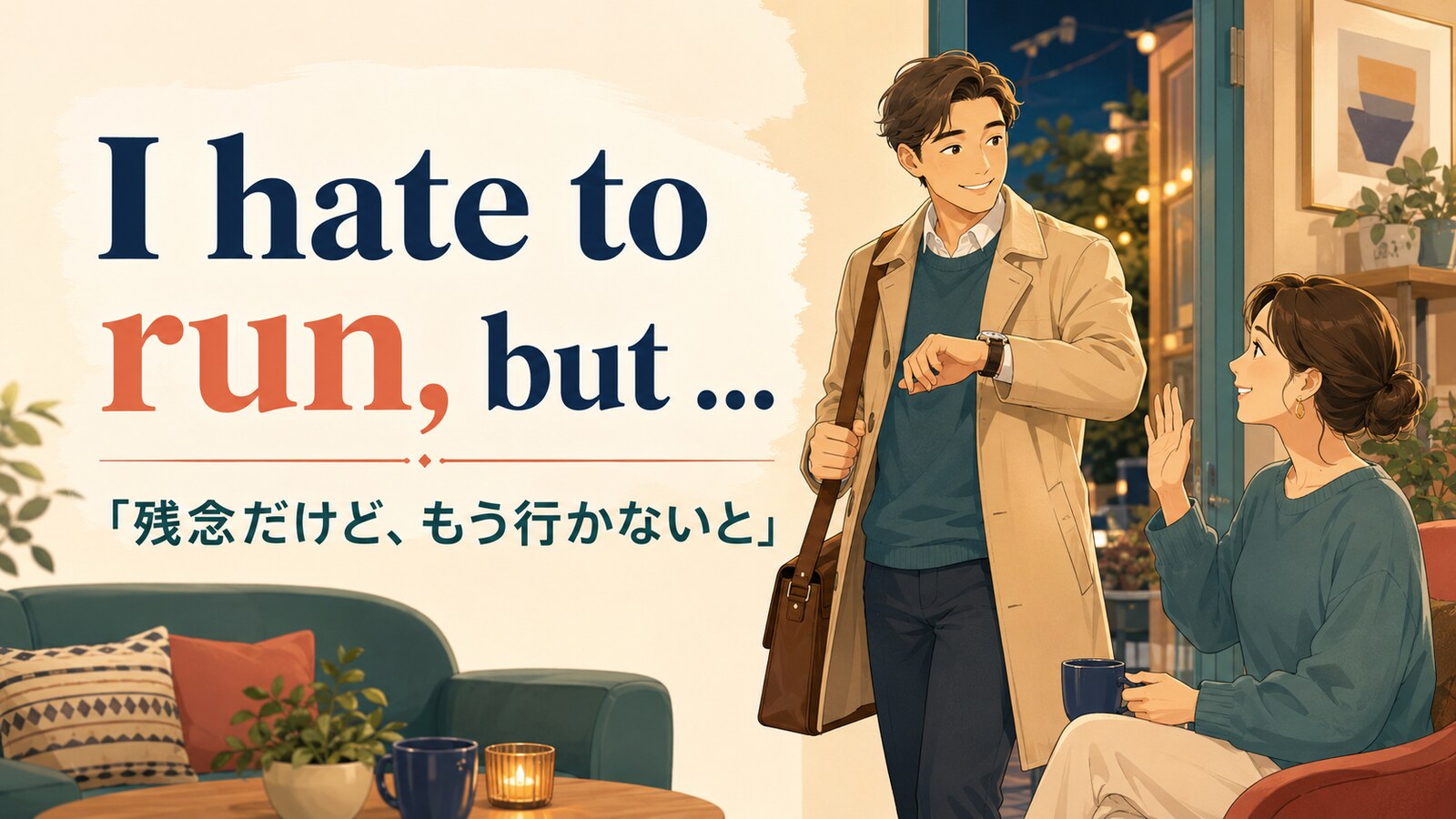 I hate to run, but ... は「残念だけど、もう行かないと」の意味