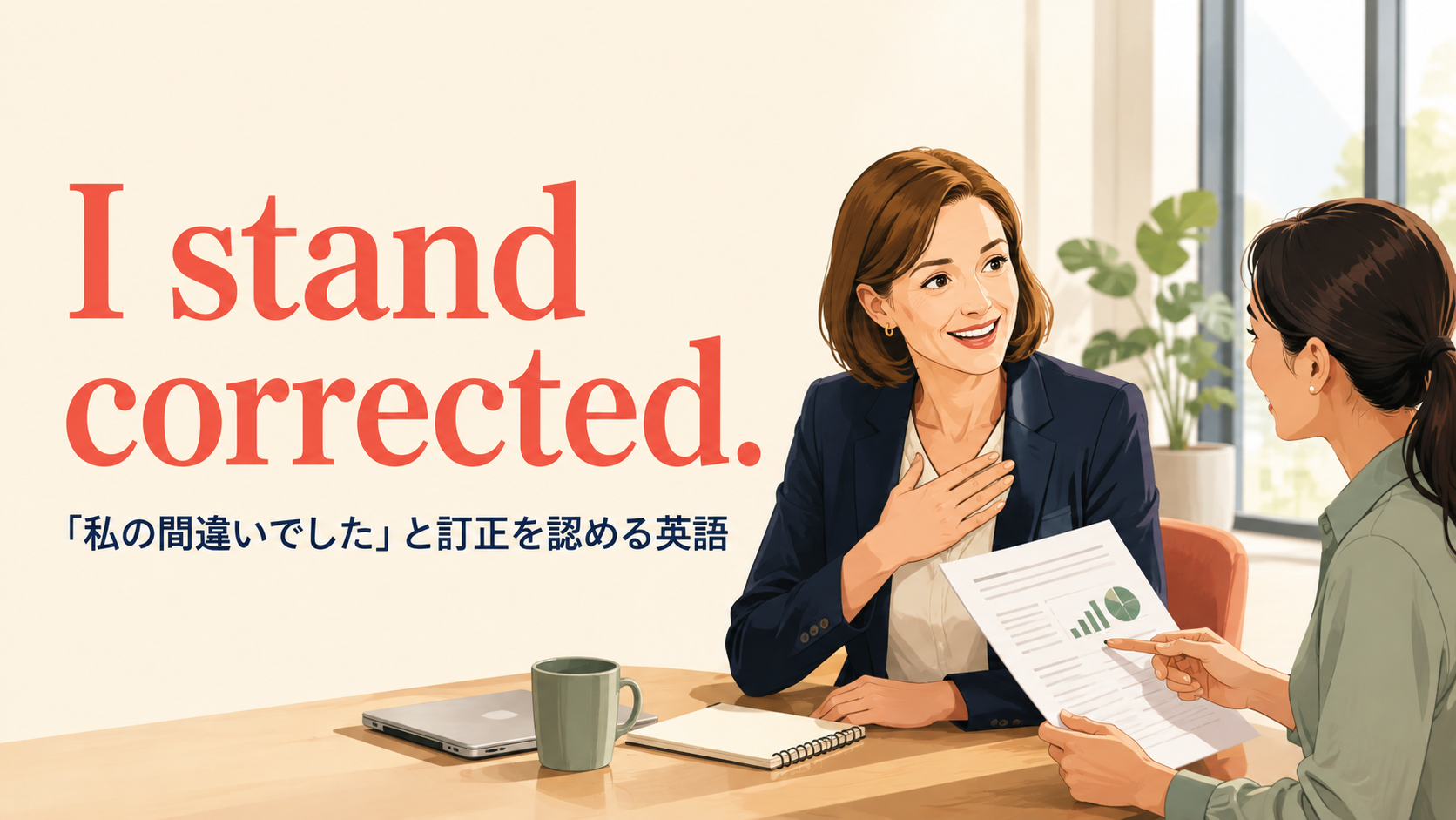 I stand corrected. 「私の間違いでした」と訂正を認める英語