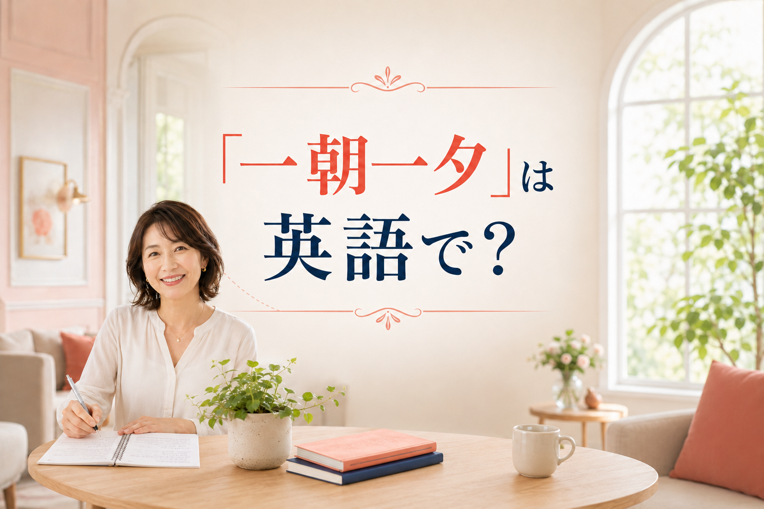 「一朝一夕」は英語で？と学ぶ女性
