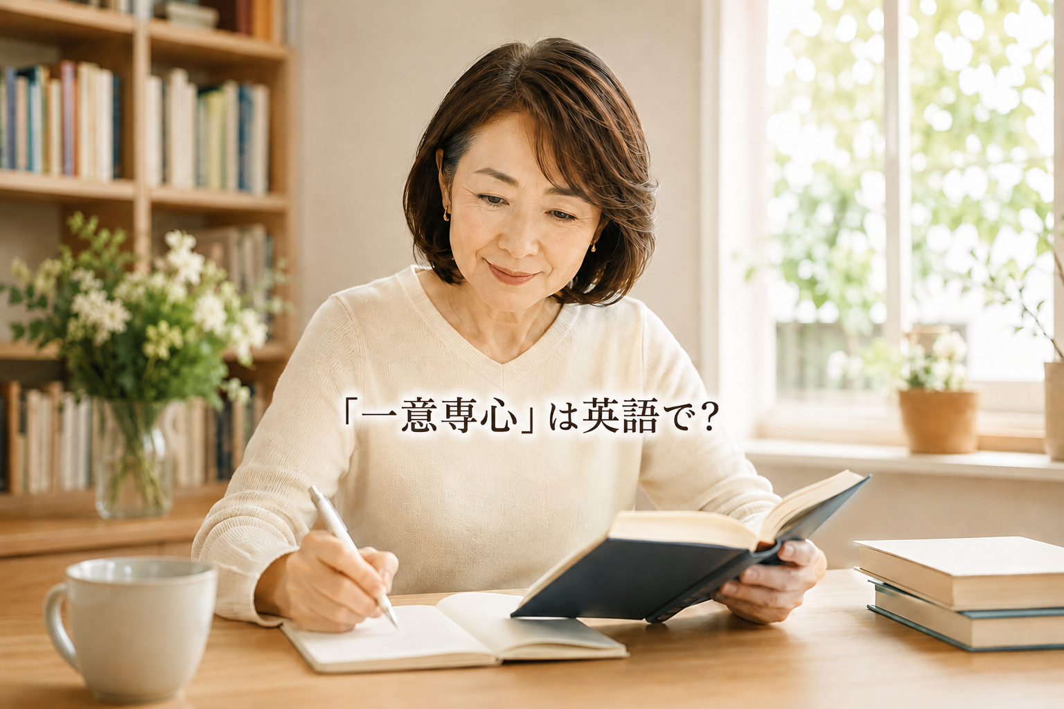 一意専心して英語を学ぶ女性
