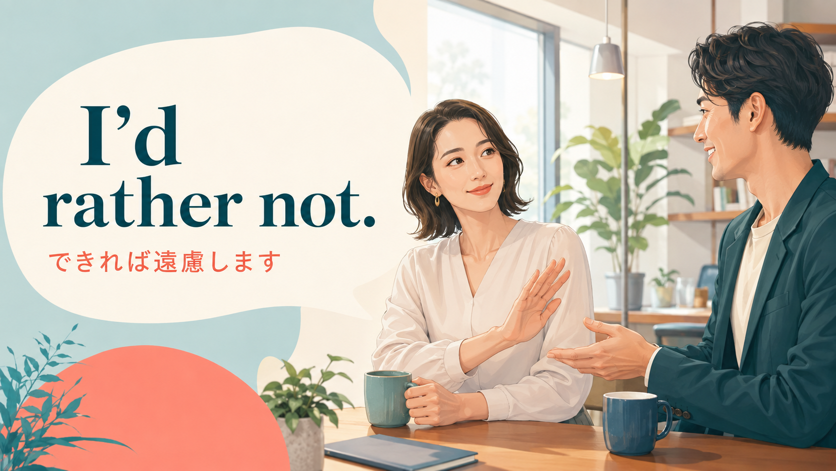 I’d rather not. できれば遠慮しますと丁寧に断る英語表現