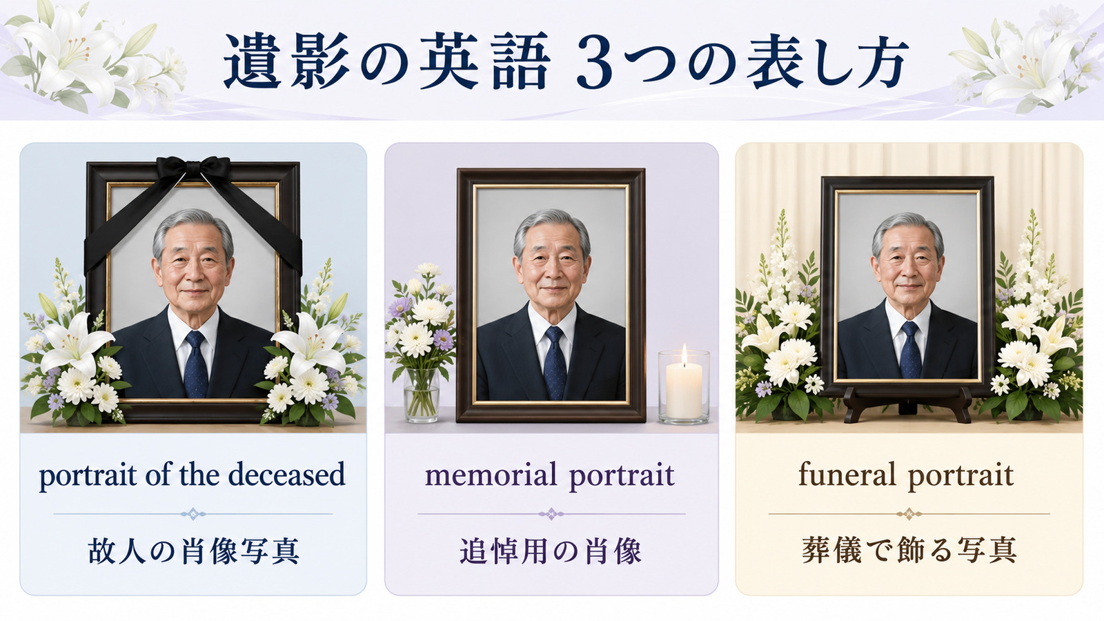 portrait of the deceased、memorial portrait、funeral portraitの違い