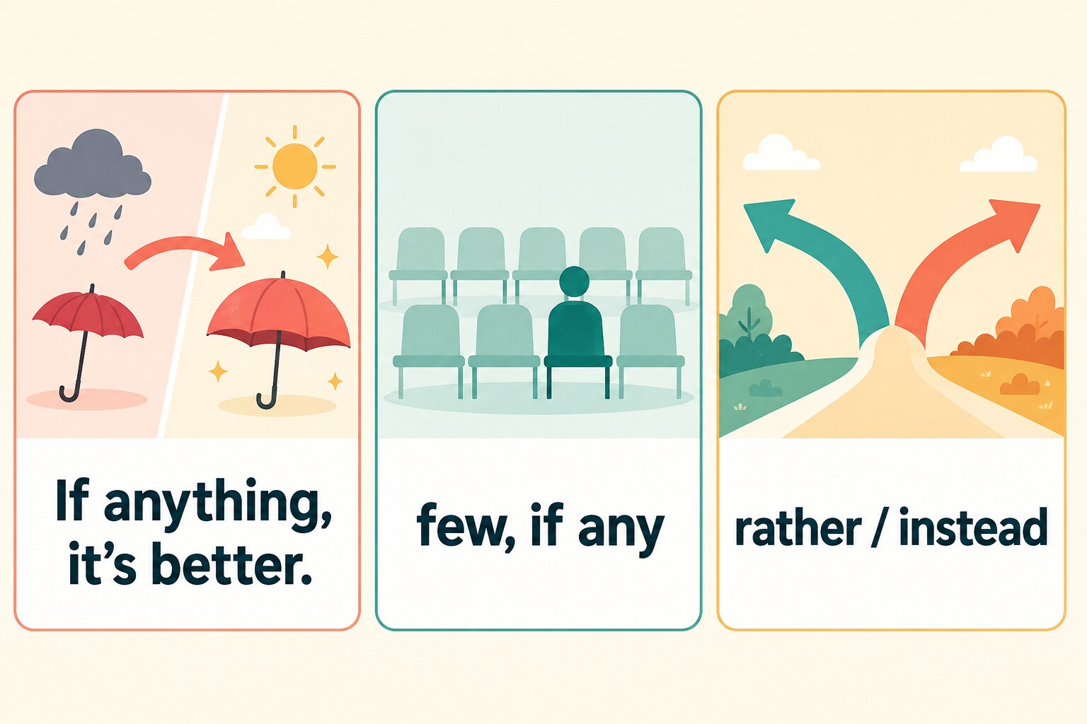if anythingとif any、rather、insteadの違いを示す比較イラスト
