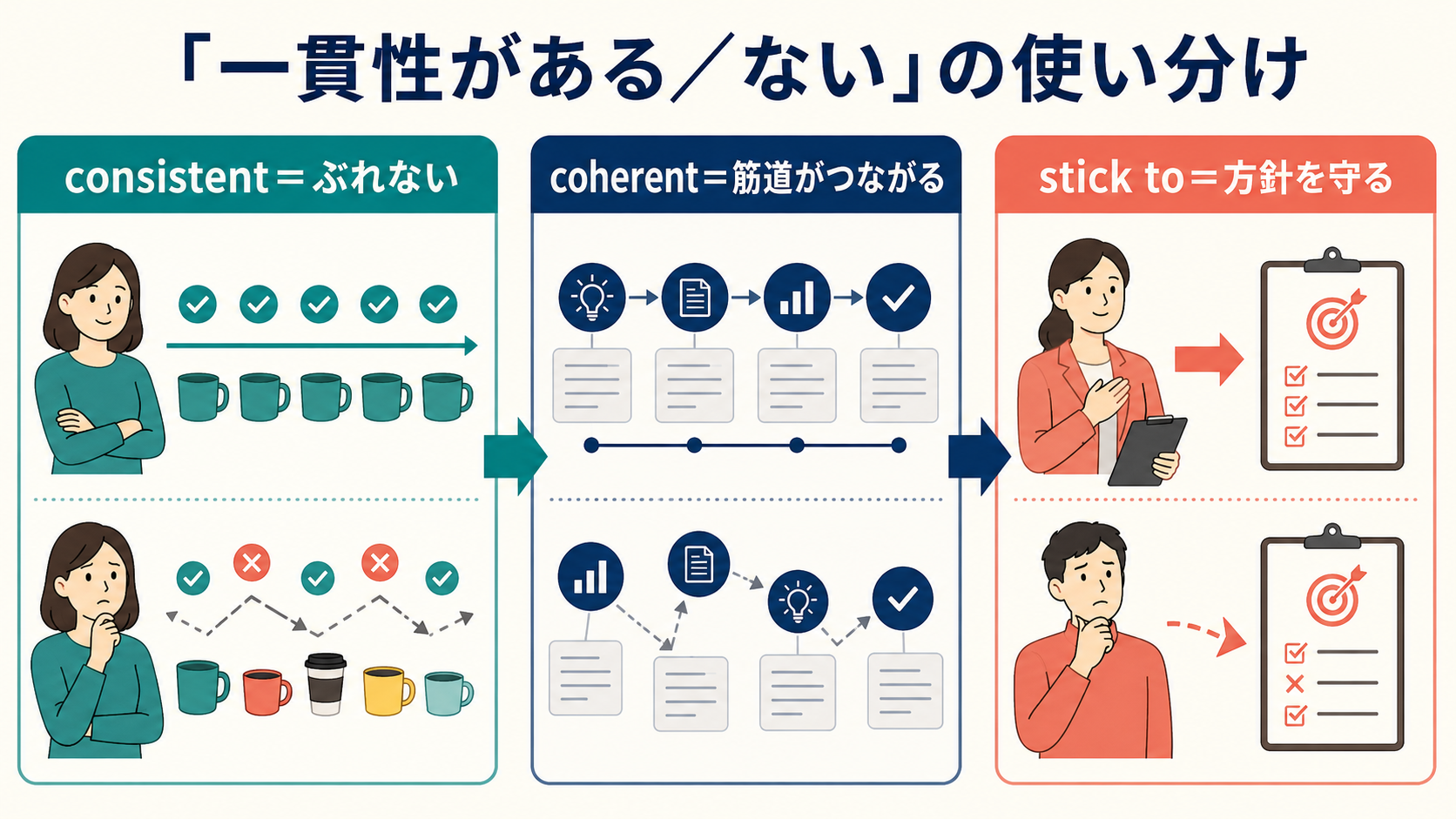 「一貫性がある／ない」の英語表現の使い分け