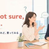 I’m not sure, butで不確かさを示しながら意見を述べる職場の会話イラスト