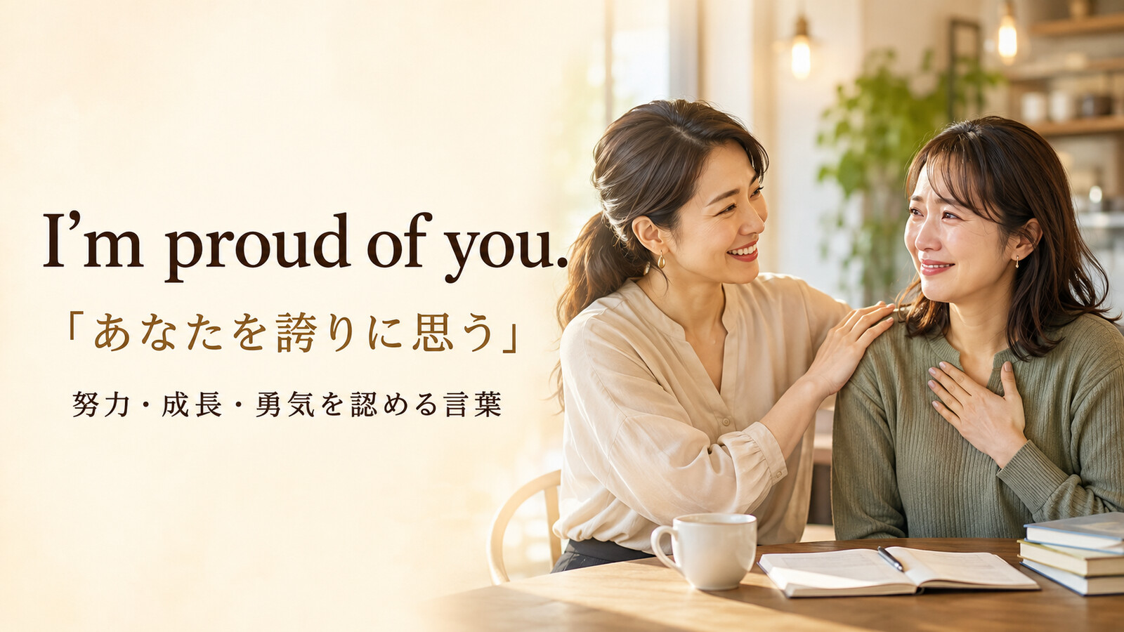 I’m proud of you.があなたを誇りに思うという意味で努力・成長・勇気を認める言葉だと示すアイキャッチ