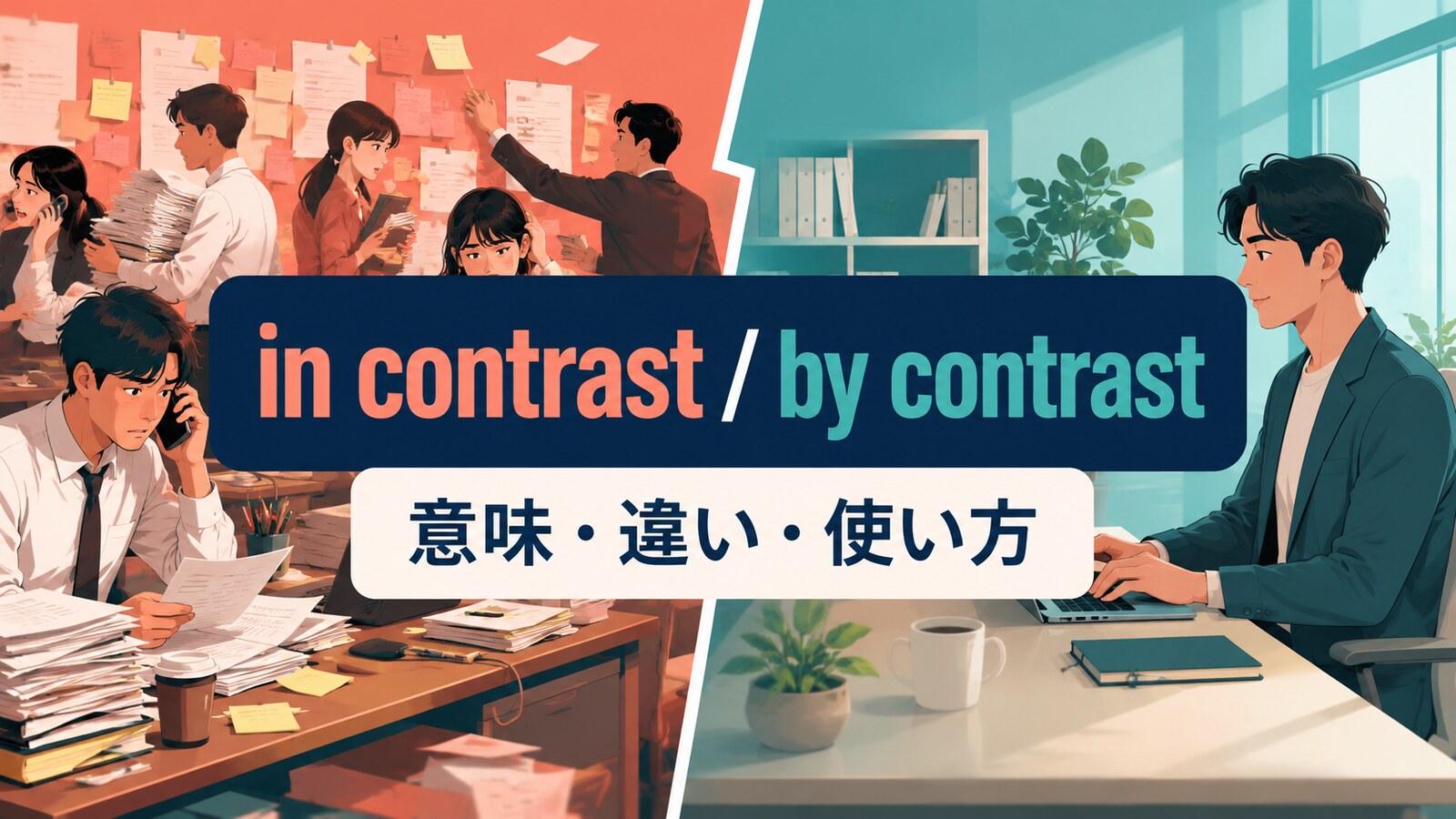 in contrast・by contrastの意味と違いは？語順・使い方を例文解説