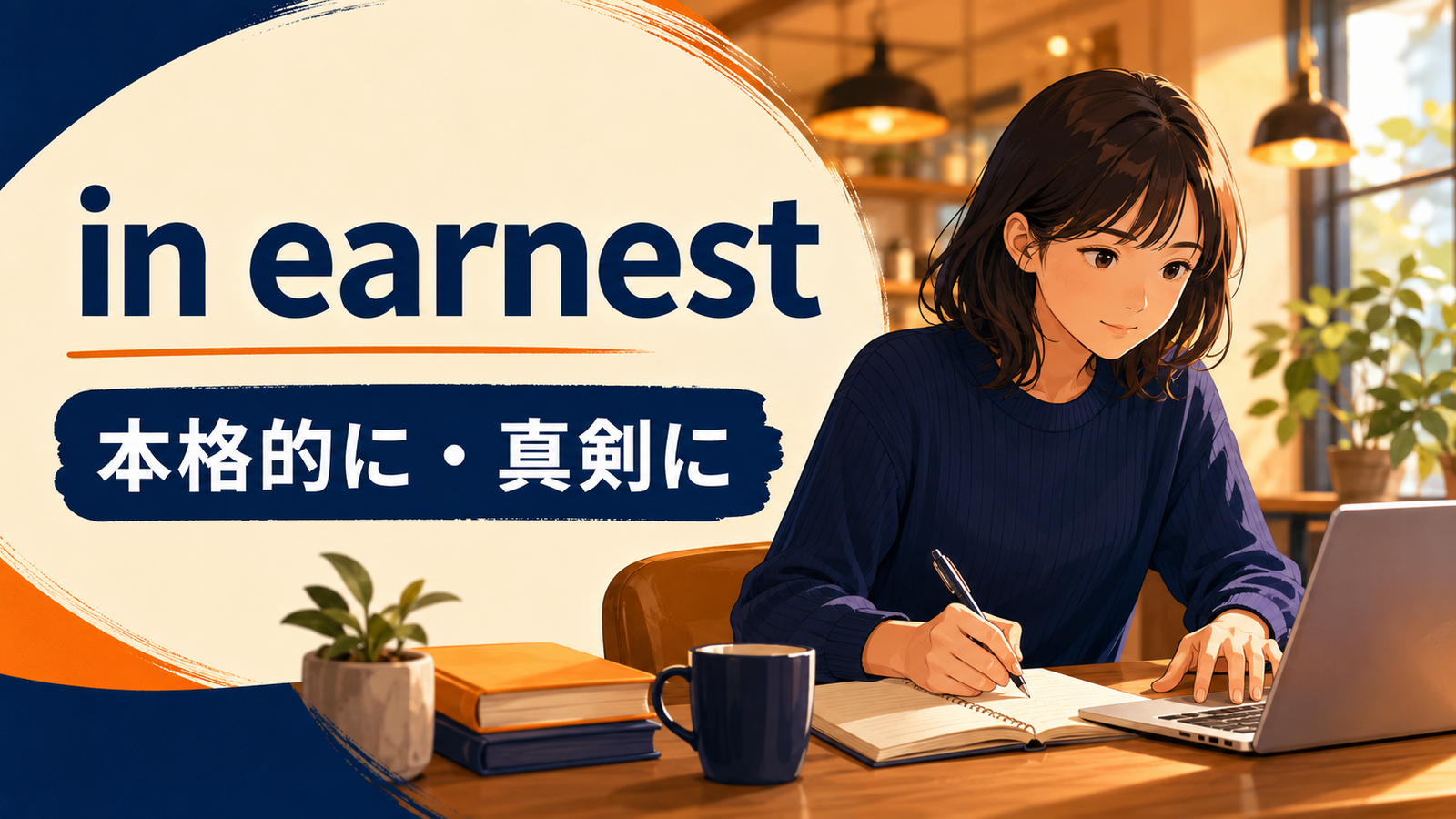 in earnestの意味「本格的に・真剣に」を表すアイキャッチ画像