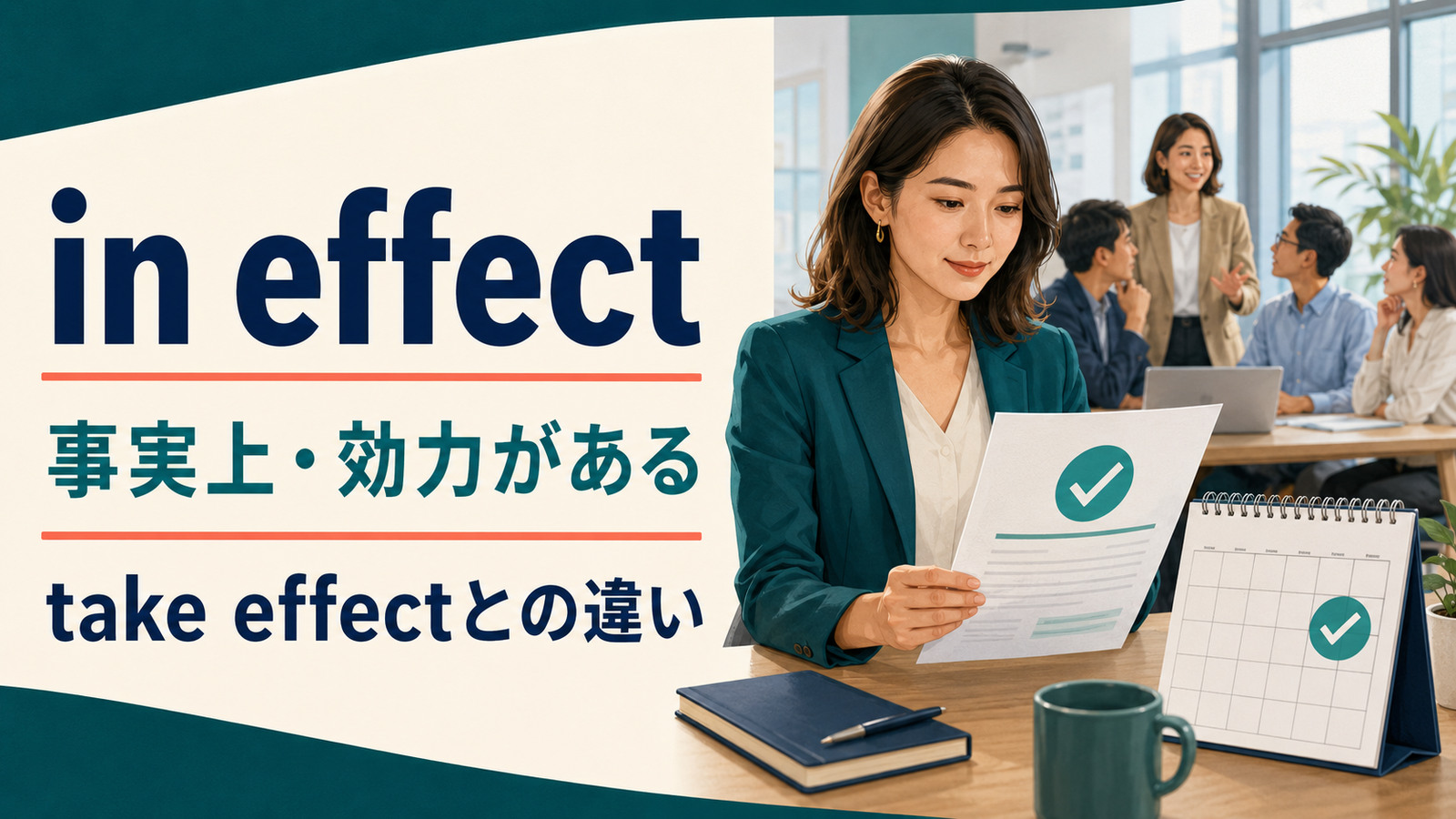 in effectの意味は？「事実上・効力がある」の使い方とtake effectとの違い