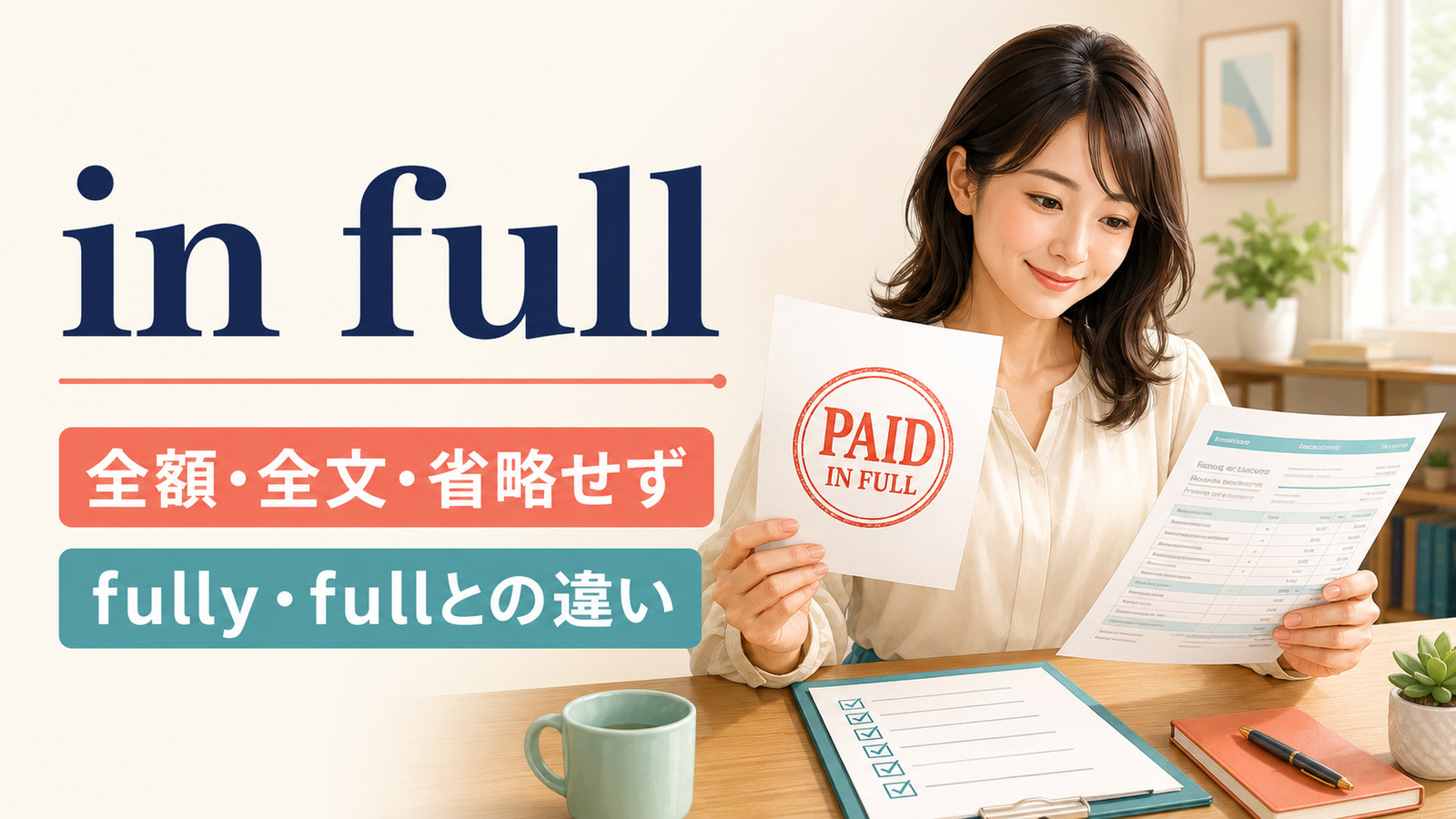 in fullの意味は？「全額・全文・省略せず」の使い方とfully・fullとの違い