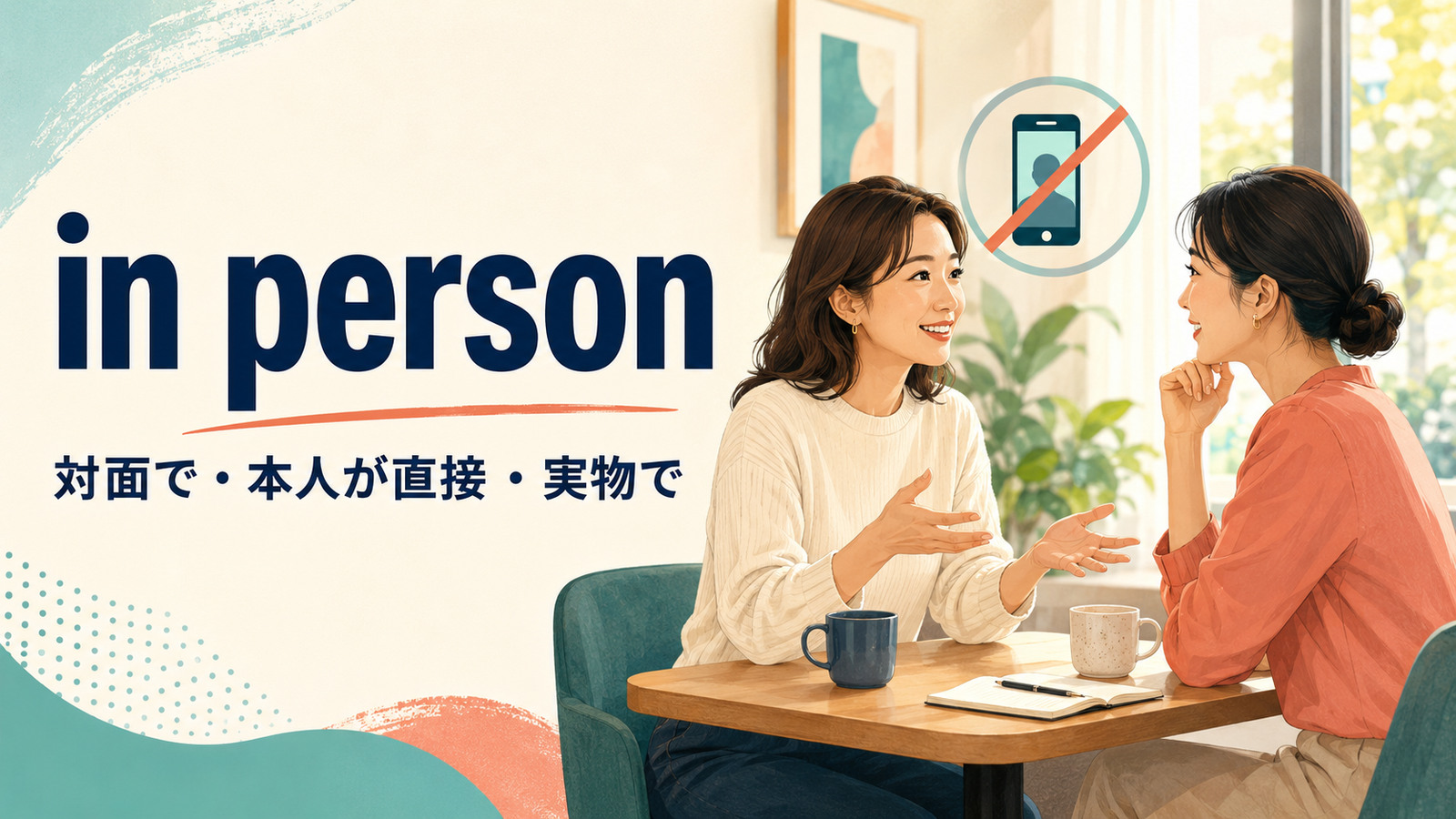 in personの意味は？「対面で・本人が直接・実物で」の使い方とface to faceとの違い