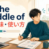 in the middle ofの意味と使い方を示すアイキャッチ画像