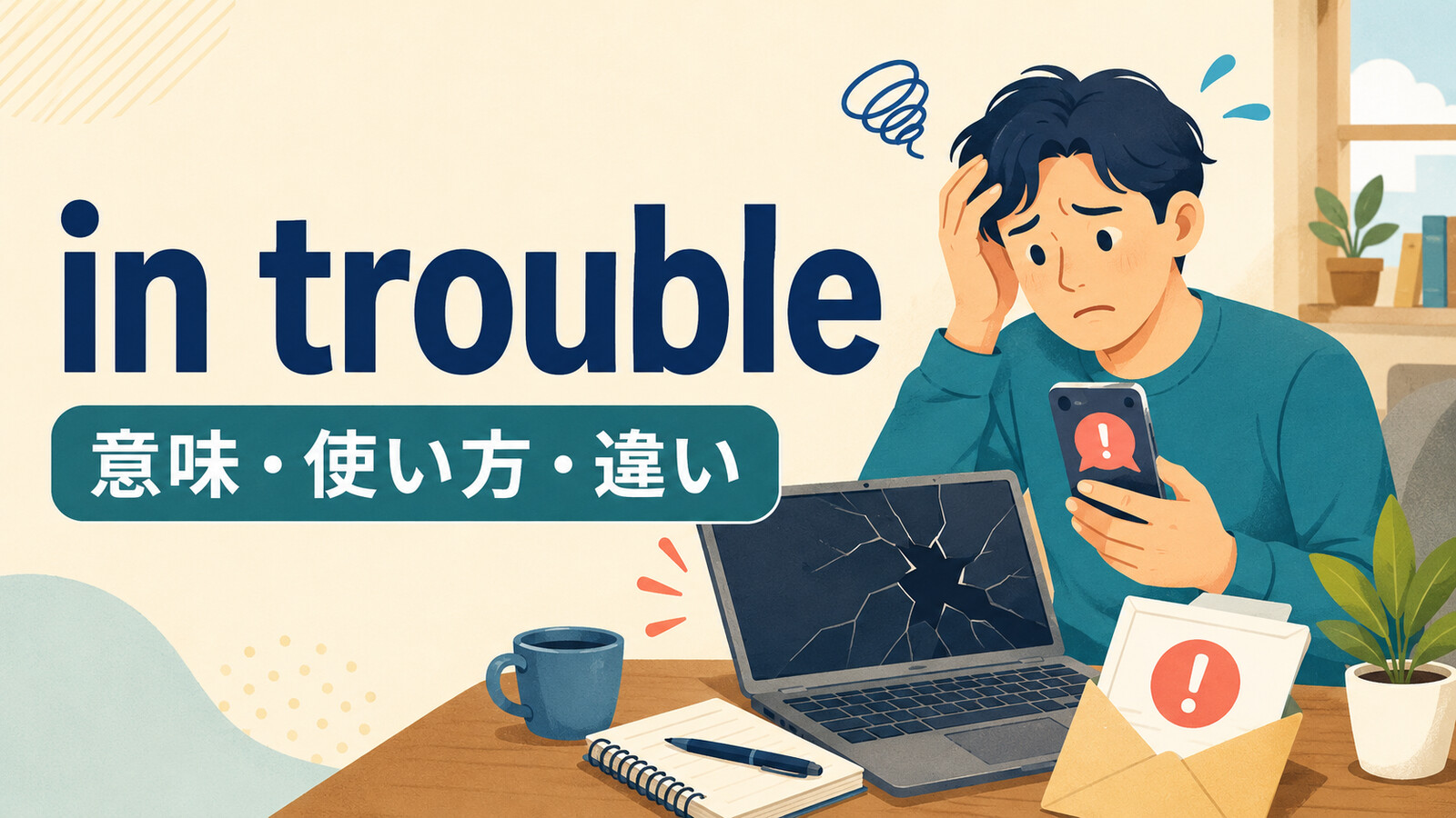 in troubleの意味は？語順・使い方とhave trouble doingとの違いを例文解説