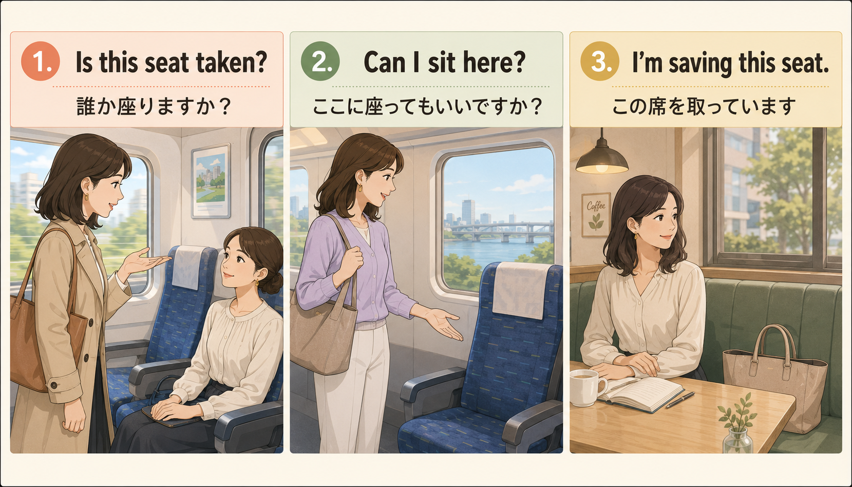 Is this seat takenとCan I sit hereの使い分け比較
