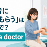 手首を医者に診てもらいながらsee a doctorを学ぶ患者