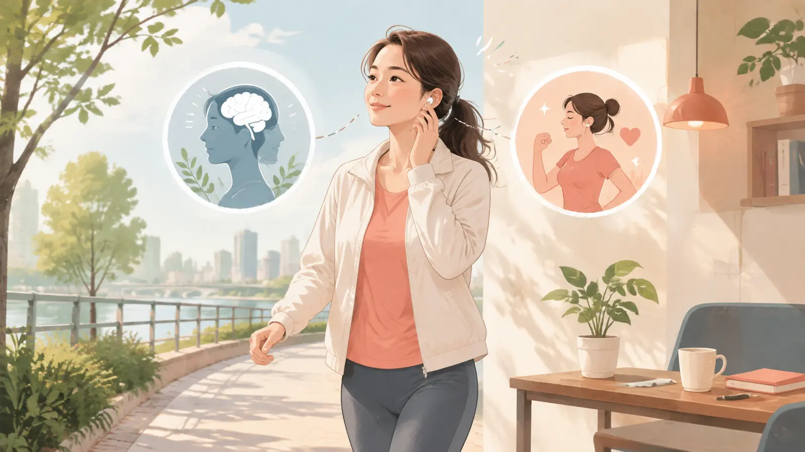 「一石二鳥」は英語で?と解説する女性向け英語学習イラスト