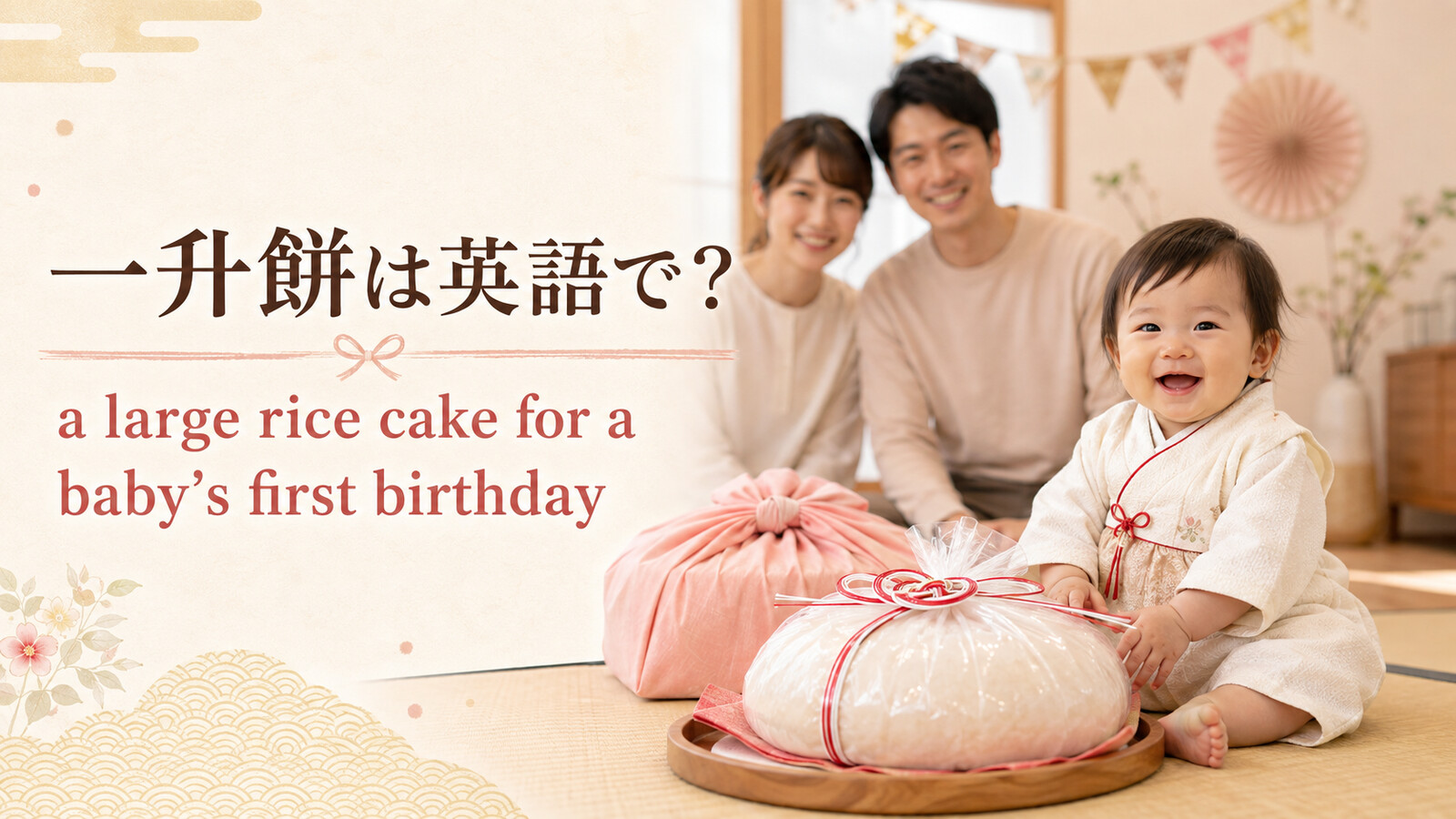 「一升餅」は英語で?a large rice cake for a baby’s first birthdayと紹介するアイキャッチ
