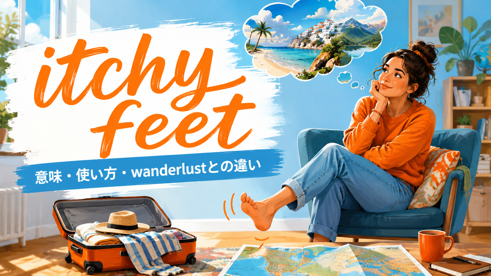 itchy feetの意味は？「旅に出たくてうずうず」の使い方とwanderlustとの違い