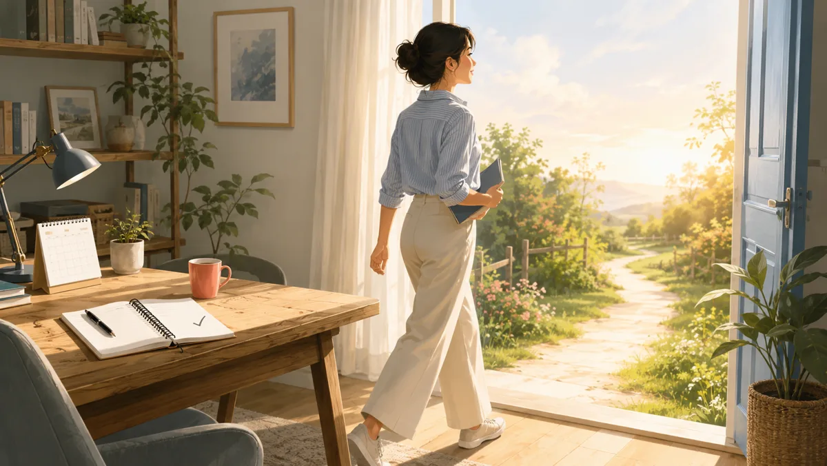 目標に向かって最初の一歩を踏み出す女性のイラスト